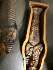 Egyptian King Tut Mummy Sarcophagus Figurines w/ Coffin Case Set of 2 picture