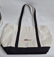 eBay Branded Large Canvas Tote Bag with Zipper Embroidered Logo Cotton New picture