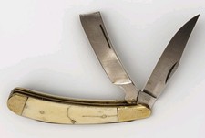VINT POCKET KNIFE W/STRAIGHT RAZOR WHITE BONE PAKISTAN ~ SIMILAR TO BEAR HUNTER  picture