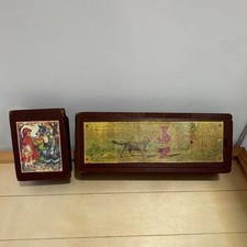 Vintage Wood Little Red Riding Hood Trinket Box Set, Sliding Lid, 2-Piece picture
