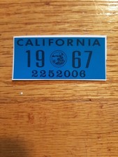 1967 California license plate registration YOM DMV sticker.  picture