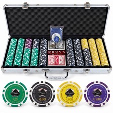 500-Piece Poker Chip Set W/ Face Denominations with Aluminum Case Cards & Dice picture