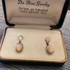 Vintage Oval White Opal Stud Earrings screw back 12k gf WHTT co  mark stunning picture