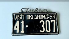 RARE  60s Script TULSA License Plate Tag Topper Oklahoma ……Estate Fresh picture