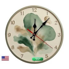 Green Wooden Wall Clock 25x25cm Abstract Watercolor Battery Operated Non Ticking picture