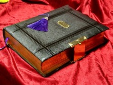 HOLY BIBLE BOTH TESTAMENTS c1880 EYRE SPOTTISWOODE LEATHER BRASS BOUND MAPS ETC picture