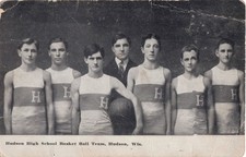 Vintage postcard - Hudson, WI HS Basketball team - Solemn, gay interest picture