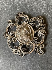 Old Antique Silver Filigree Religious Pendant Pectoral St. Dominic Catholic picture