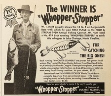1951 AD.(PC6)~DURABLE PLASTICS CO. SHERMAN, TX. “WHOPPER-STOPPER” FISHING LURE picture