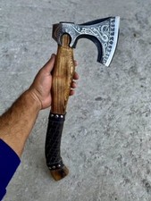 Custom Handmade Carbon Steel Bearded Axe With Leather Rapping Ash Wood Handle picture