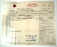 VTG 1961 VW Dealer Invoice Laminated- 1958 Beetle Deluxe 2 Door Black Model 113 picture