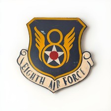 Vintage Hand Painted Eighth 8th Air Force Wooden Shield Sign Plaque WWII 14.5