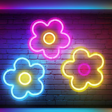 3 Pcs Neon Flower LED Signs - USB Powered Retro Decor for Parties & Home picture