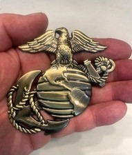 US Marine Corps USMC Metal Car Emblem -Eagle & Globe - Bronze -  picture