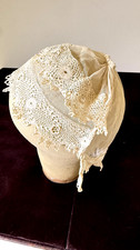 Antique 1900 Woman’s Bonnet with Silk Netting and Irish Crochet B075 picture