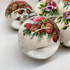 VTG Christmas Bulb Ornaments Round Shiney Victorian Silver Bells pinecone MCM  picture