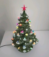 Vintage Large Lighted Ceramic Christmas Tree w/Snow & Removeable Ornaments 19