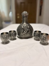 Artina SKS Zinn 95% Pewter Decanter and Goblets (4) Set with Grape Motif. 1836 picture