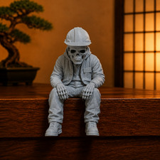 Ledge SkulZ Construction Worker Skeleton Shelf Sitter 3D Printed Skull Figurine picture