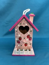 Hanging Wooden Bird House Pink Strawberry Design Front Entrance 1 Compartment picture