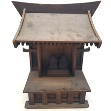 Vintage Japanese Wooden Shinto Shrine Altar with Ebisu & Daikokuten Statues picture