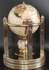 Alexander Kalifano Brass Rotating Gemstone Globe Clock Mother of Pearl  picture