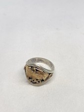 SIZE 10.5 J. MORRIS NAVAJO STERLING SILVER MENS SIGNET RING GOLD FILLED LEAVES picture