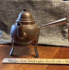 Antique Copper Tea Pot with long silver metal handle super shiny inside  picture