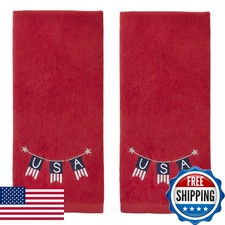 SKL Home USA Banner Hand Towel Set 2pc 100% Cotton Embroidered Red picture