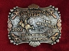 Rodeo MEGA BULL RIDING Champion☆2002☆Eagle Mountain Ut☆Trophy Buckle☆Rare☆R64 picture