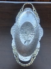VTG Hand Wrought Hammered Aluminum Oval Serving Tray by Rodney Kent #404 Handles picture