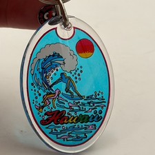 VTG Maui Hawaii Keychain Keyring Tropical Souvenir Surfer Beach Sun Wave Acrylic picture