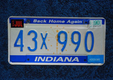 1990 Indiana BACK HOME AGAIN License Plate picture