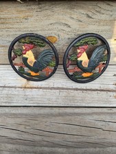 VTG 2 Home Styles Hermitage Pottery Cast Iron Metal Rooster Trivets picture