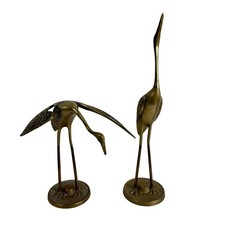 Vintage Pair Brass Crane Heron Egret Bird Figurines Statues MCM Coastal Decor picture