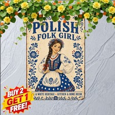 Polish Pottery Folk Art Floral Pattern Sign Metal Tin Wall Decor Plaque picture
