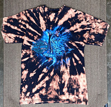 Vintage Harley Davidson Shirt Mens Large Custom Bleach Tie Dye Blue Eagle MI USA picture