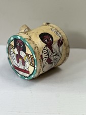 Vintage Ethiopian Folk Art Hand Painted Rawhide Drum African Coptic Decor picture