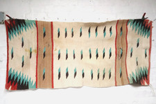 ATQ Navajo RARE Double Saddle Blanket Rug RAIN DROP 59x25 VTG Weaving Textile picture