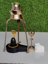 Black Narmadeshwar ShivaLingam Full Set Brass Naag, Nandi, Trishul & Water Stand picture