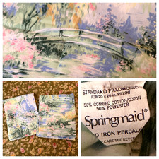 VTG SPRINGMAID CAMILLE WATERCOLOR COTTON BLEND STANDARD SIZE PILLOWCASE SET ~2 picture