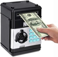 Automatic Roll Money Bank Large Black Piggy Bank With Password For Kids picture