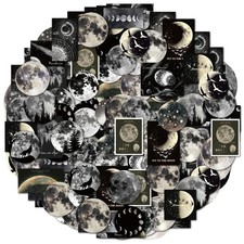 100pcs Black and White Moon Cosmic Pattern Stickers for Notebooks Water Bottle picture