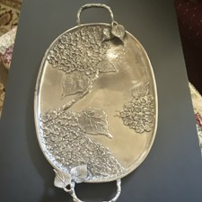 Gorgeous  Pewter Tray Hydrangea Floral and Leaf Design and Handles picture