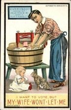 Women's Suffrage Suffragette Emasculated Man satire c1900s-10s Postcard bhn picture