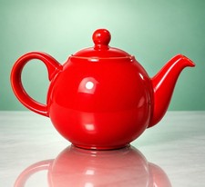 London Pottery 1990s Red Globe Teapot Stoneware David Birch Signed, 8x5.5” picture