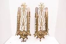 SET of 2 ATQ ART DECO Wall Sconce Pair Vtg Spanish Light Fixture GOLD BRASS VTG picture