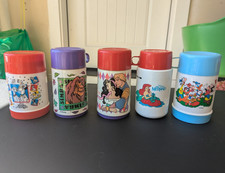 Thermos Disney Character Collectible Plastic Thermos Bottles Lot of 5 picture