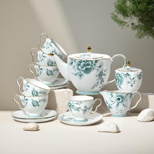 Elegant  21-Piece Blue & White Bone China Tea Set for 6 - Gift Ready picture