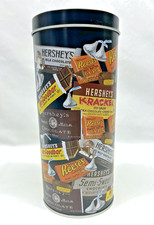 Hershey's Chocolate Candy Tin Metal Tall Round Empty Vintage Graphics 9